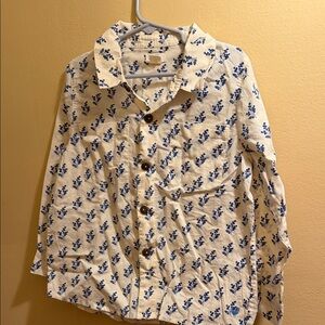 Blue Rooster Collection Cream Shirt with Blue Floral Print